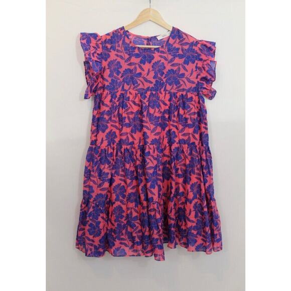 TALULAH Sz S Small Pink Blue Floral Ruffle Mini Dress NEW Cotton - Picture 6 of 8